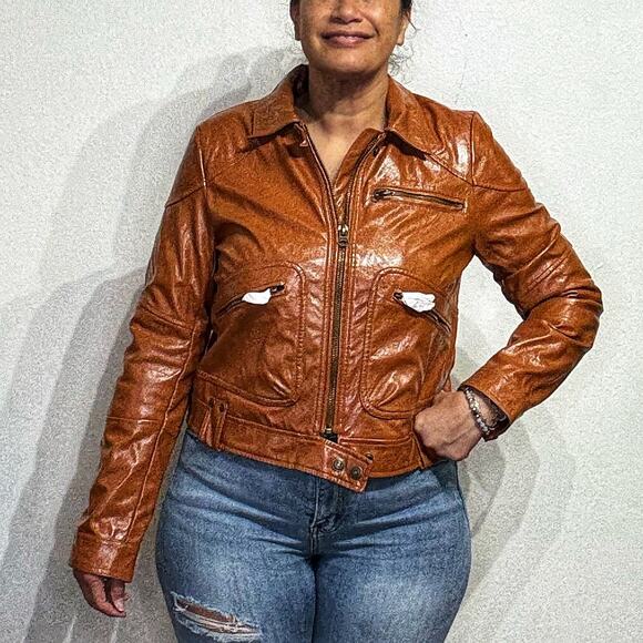 Free People Brown Josie Vegan Leather Moto Jacket Sz M NWT - Picture 9 of 14